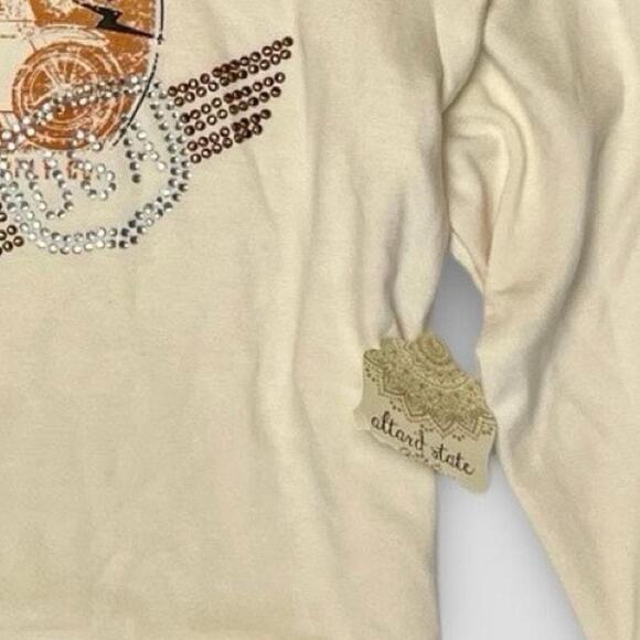 Altar’d State Route 66 Sweatshirt S NWT Rhinestone USA Retro Cream - Picture 5 of 9
